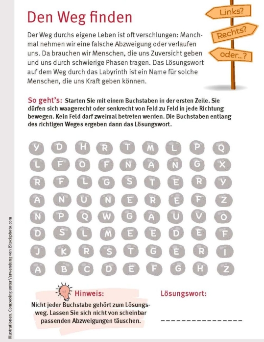 R&auml;tsel mit &Uuml;berschrift Den Weg finden