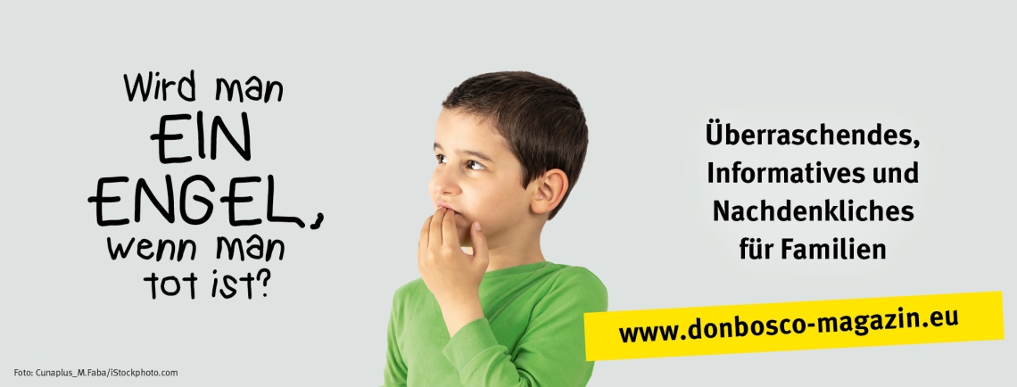 Kind schaut nachdenklich, dazu Frage: Wird man ein Engel,wenn man tot ist?