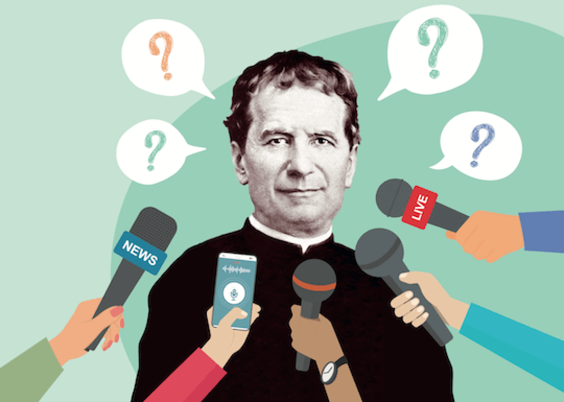 Quiz - Illustration: Don Bosco im Interview