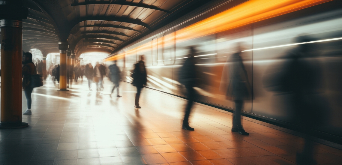 Hektik in der U-Bahnstation, die Menschen sind nur verschwommen zu sehen.