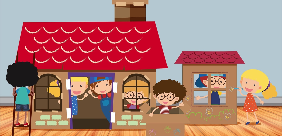Illustration Kinder in einem Haus