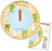 Bastelbogen Gefühlsuhr mit lustigen Monstern und Pfeil