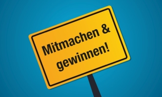 Gelbes Schild Mitmachen und gewinnen