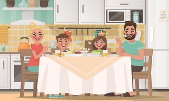 Illustration Familie glücklich beim Essen in der Küche 