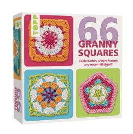 Packung mit Aufschrift 66 Granny Squares und Fotos von H&auml;keldeckchen